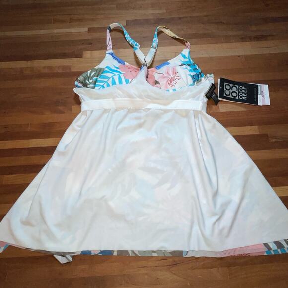 Coco Reef Women's Palm-Print Mesh-Overlay Tankini - Blue 32DD - Picture 10 of 11